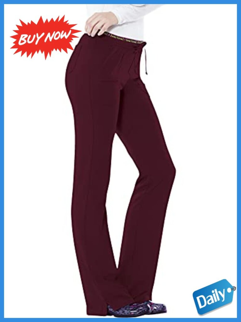 Womens Medical Scrub Pants Low Rise Flare Leg Drawstring Polyester Spandex